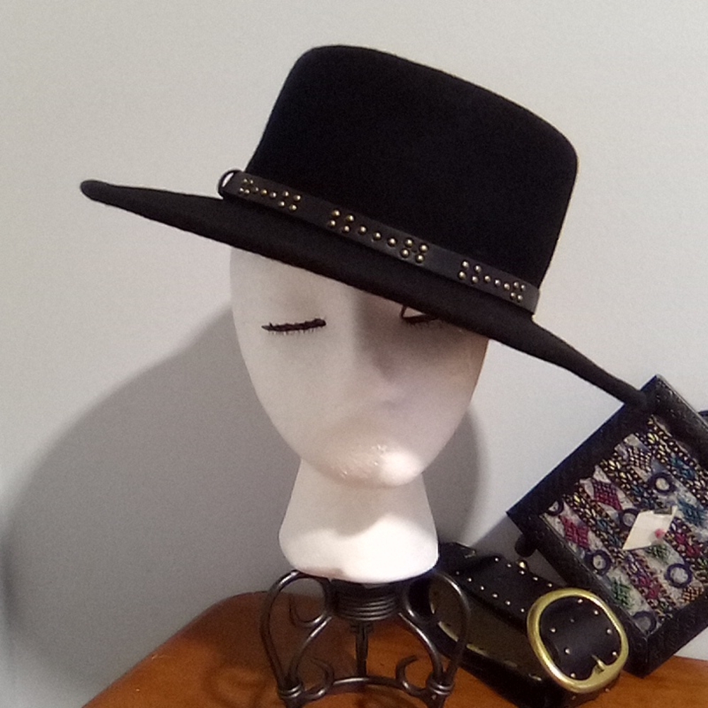 Wide Brim Wool Fedora With Metal Button Band Accent - Picture 4 of 16
